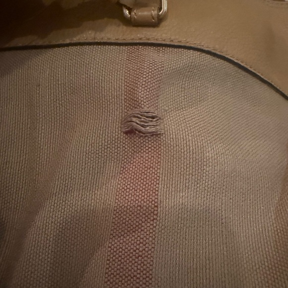 Elegant Tan and Black Burberry Hobo Bag with Tassel - Picture 3 of 15